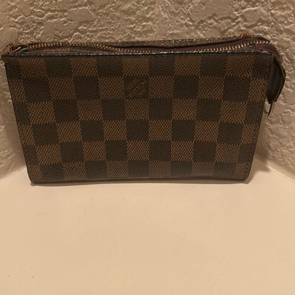 Louis Vuitton Damier Ebene Marais Bucket Zip Pouch Brown Checkered Coated Canvas